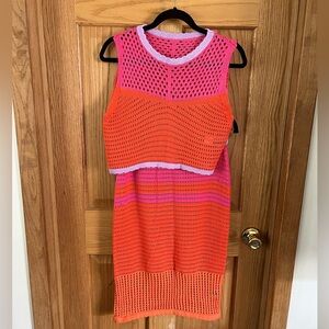 Vibrant Pink and Orange Crochet skirt set